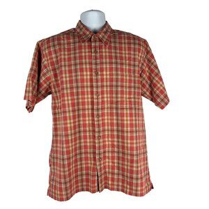 Izod Jeans Mens Red Plaid Short Sleeve Button-Up Shirt Size M 100% Cotton Casual
